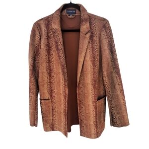 Premise Snakeskin Print Faux Leather Brown Open-Front Blazer Women Size Medium